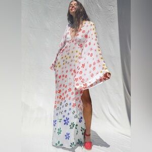 Jen's Pirate Booty Multicolor Floral Maxi Dress. Viscose Chiffon. Medium.